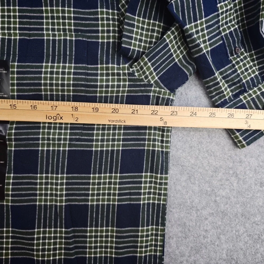 Banana Republic Shirt‎ Mens Large Untucked Fit NWT Blue Green Plaid Long Sleeve